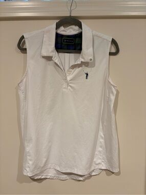 William Murray Golf White Sleeveless Polo Top with Navy Player Logo